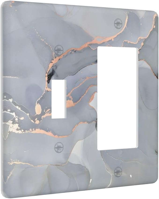 Gray And Gold Marble Abstract Luxury Print Outlet Covers 1 Toggle 1 Rocker Combination Decorative Wall Plate Electrical Switch Plates Light Switch Cover Plate for Bathroom Kitchen Bedroom Decor