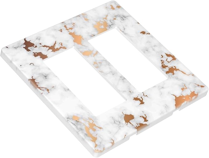 Lexury White Red Golden Marble 2 Gang Double Rocker/Decora Light Switch Cover Decorative Outlet Wall Plate Electrical Faceplate Home Family Art Decor Screwless