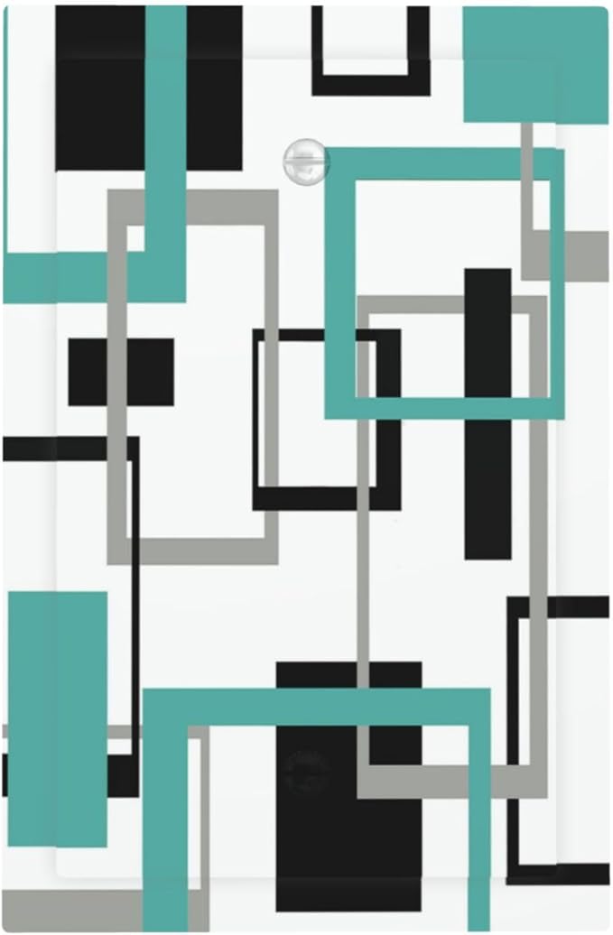 Geometric Turquoise Black Gray Modern Abstract Boho Light Switch Cover Plate 1 Gang No Device Blank Electrical Wall Plates Faceplate Decorative Switch Plate Covers for Office Nursery Decor