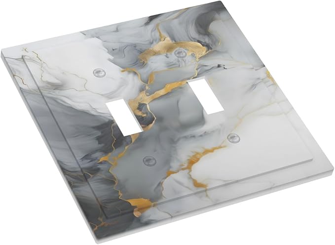 Gold Marble Grey Art Abstract Luxury Print Decorative Switch Plates 2 Gang Double Toggle Outlet Light Switch Cover Wall Plate Electrical Faceplate for Kitchen Bathroom Decor