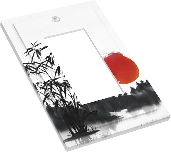 Decorative Outlet Covers Artistic Describe Black Bamboo Japanese Red Sun 1 Gang Single Decora GFCI Device Light Switch Covers Plate 1 Rocker Wall Plate Jumbo Switch Cover Plate