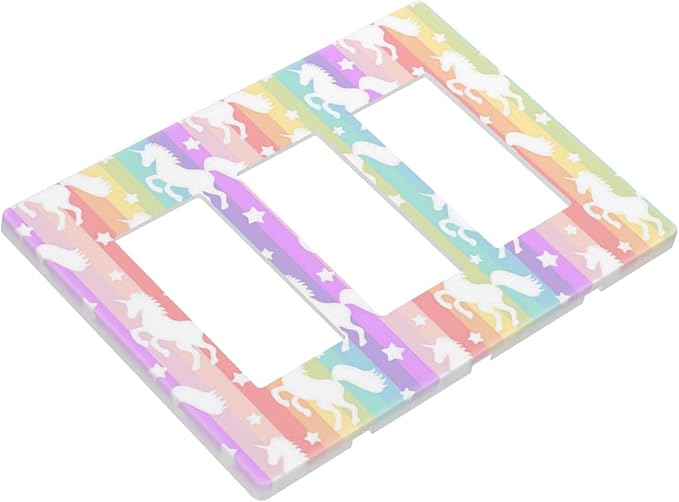 Colorful Kids Girls Rainbow Unicorn 3 Gang Triple Rocker/Decorator Light Switch Wall Plate Cover Decorative GFCI Electrical Faceplate Switchplate Dimmer