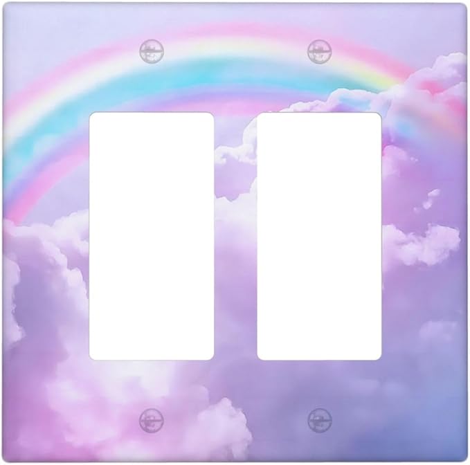 Outlet Covers Rainbow Sky with Clouds 1 Gang Duplex Light Switch Cover Plate Decorative Wall Plates Electrical Switchplate Receptacle for Bathroom Home Decor（2 Pack）
