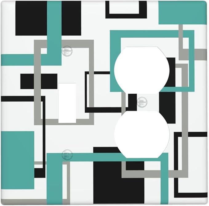 Geometric Turquoise Black Gray Modern Abstract Boho Wallplates 1 Toggle 1 Duplex Switch Plate Electrical GFCI Faceplate Decorative Light Switch Covers for Office Nursery Decor