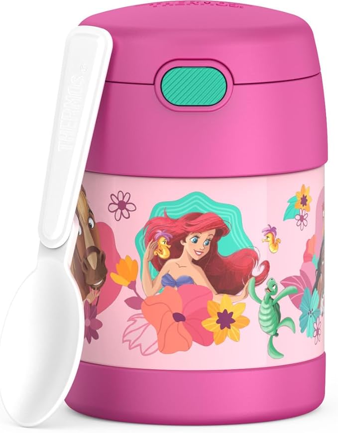 THERMOS FUNTAINER Insulated Food Jar – 10 Ounce – Kid Friendly Food Jar with Foldable Spoon, Princesses