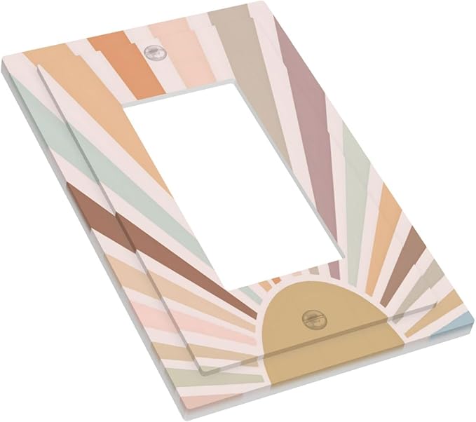Boho Sun Rainbow Retro Aesthetic Abstract Art Sunrise Sunset Decorative Outlet Covers 1 Gang Single Rocker Light Switch Cover Plate Wall Plates GFCI Faceplate for Kids Room Bedroom Decor