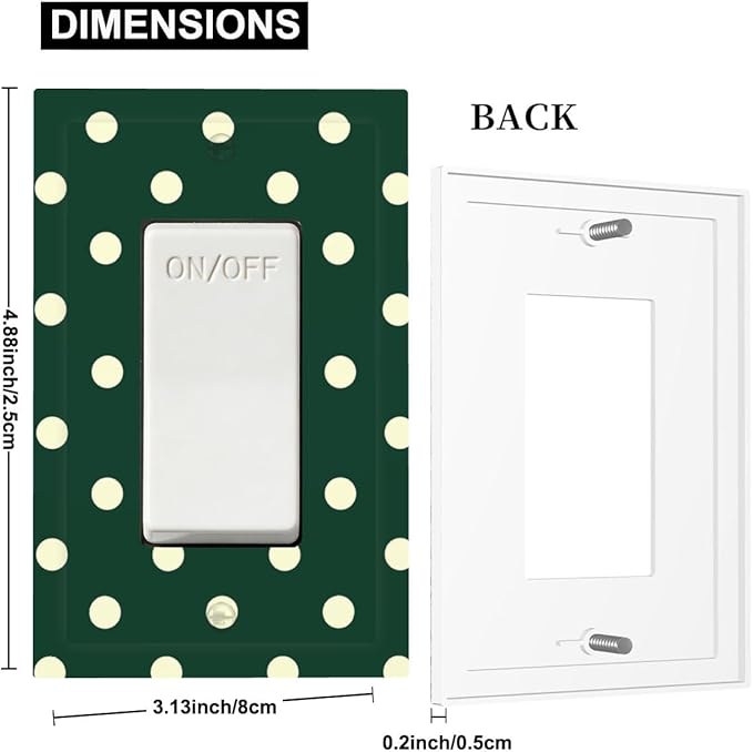 Hunter Green Polka Dot Single Rocker Switch Cover - 1-Gang Standard US Size Retro Preppy Light Switch Covers, Vintage Emerald Dot for All Room Home Decor