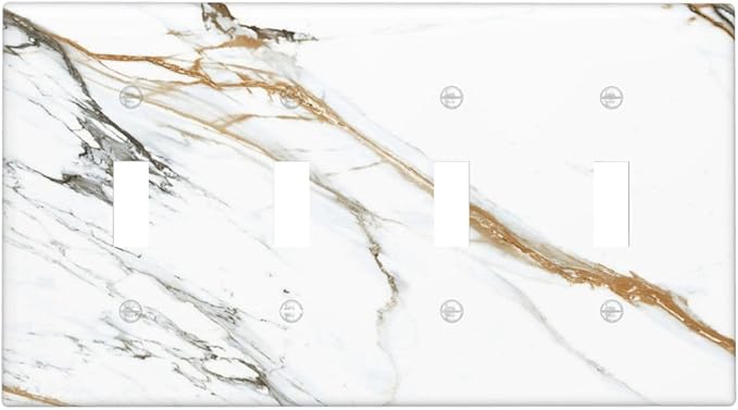 White Gold Marble Modern Abstract Luxury Print Light Switch Covers Quad Toggle Electrical Faceplate 4 Gang Wall Plate Decorative Switch Plates Cover for Bathroom Kitchen Decor