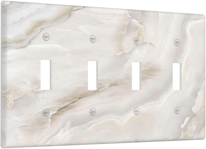 Abstract Luxury White Marble Texture Light Switch Covers Quad Toggle Electrical Faceplate 4 Gang Wall Plate Decorative Switch Plates Cover for Bathroom Kitchen Living Room Decor