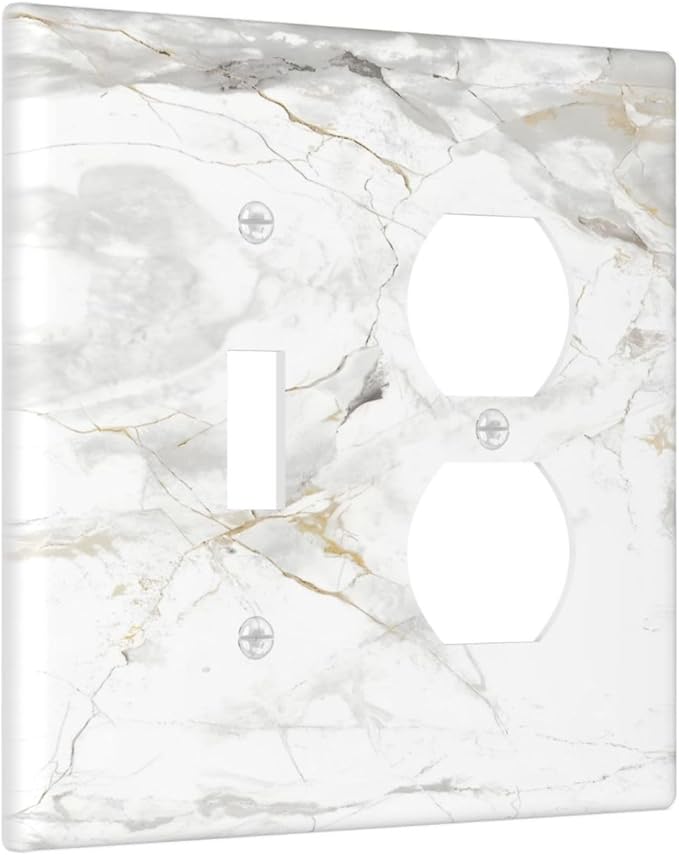 White Marbling Golden Stream Lines Print Wallplates 1 Toggle 1 Duplex Switch Plate Electrical GFCI Faceplate Decorative Light Switch Covers for Bathroom Kitchen Decor