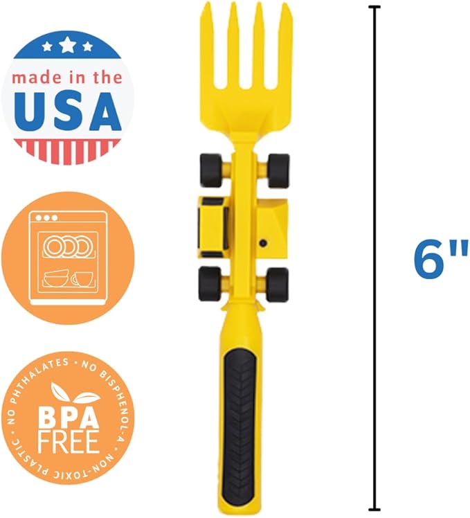 Constructive Eating Plate and Utensils Set - USA-Made Toddler Dinnerware with Divided Plates (Construction)
