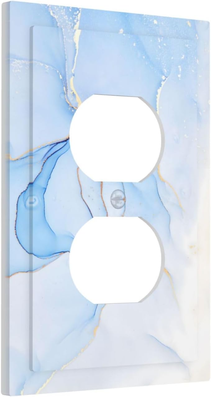 Modern Art Blue Gold Marble Abstract Luxury Print Outlet Covers 1 Gang Duplex Light Switch Cover Decorative Switch Plates Electrical Receptacle Faceplate Wall Plate for Bathroom Living Room Decor