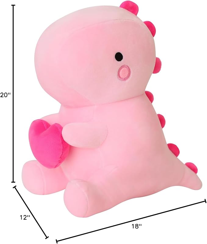 SQEQE Dinosaur Stuffed Animal, Loving Soft Dino Plush Toys with Holding Heart, Sweet Romantic Anniversary Birthday Gift for Her Girls Boys Girlfriend(Pink,20 inch)