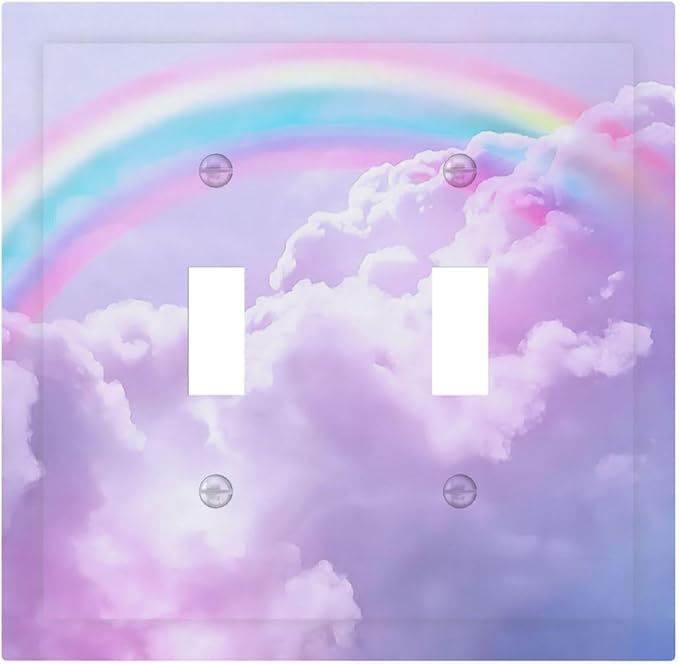 Outlet Covers Rainbow Sky with Clouds 1 Gang Duplex Light Switch Cover Plate Decorative Wall Plates Electrical Switchplate Receptacle for Bathroom Home Decor（2 Pack）