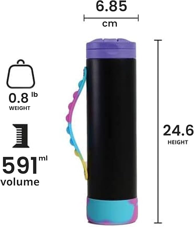 Elemental Iconic Water Bottle for School - 100% Leak-Proof Insulated Water Bottles with Straw Lid & Pop-It Handle - Triple-Wall Insulated & BPA-Free, 20oz – Black Tie Dye