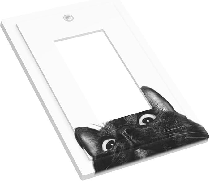 Peeping Black Cat Cute Animals Decorative Outlet Covers 1 Gang Single Rocker Light Switch Cover Plate Wall Plates GFCI Faceplate for Kids Room Home Decor