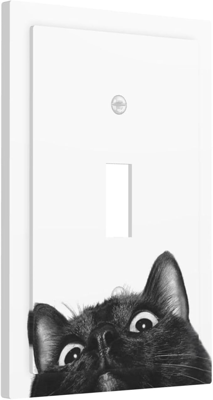 Peeping Black Cat Cute Animals Decorative Light Switch Cover 1 Gang Single Toggle Device Electrical Faceplate Switchplates Decorator Outlet Wall Plate for Kids Room Home Decor