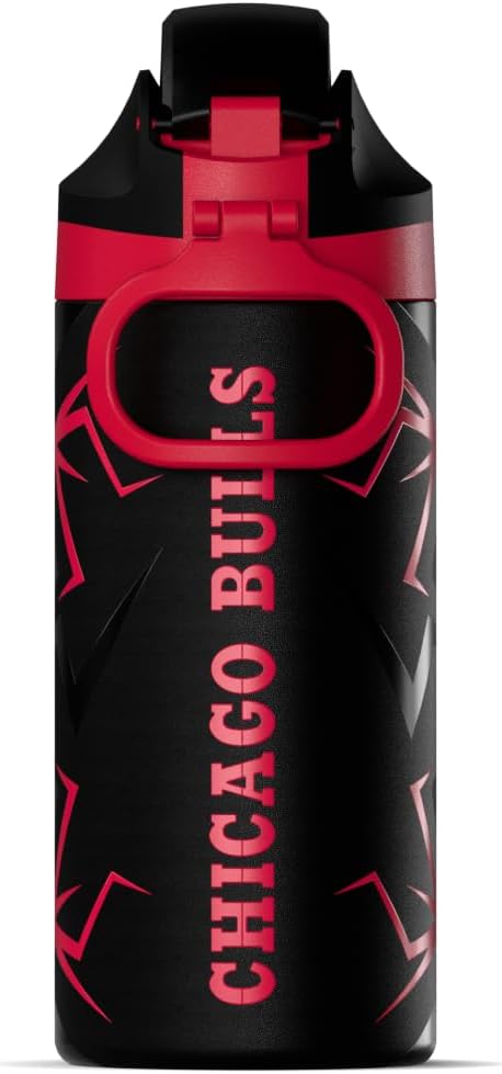 Hydrapeak x NBA Officially Licensed Chicago Bulls Oasis 20 oz Insulated Kids Water Bottle, Stainless Steel Water Bottle Kids with Chug Lid, Push Button