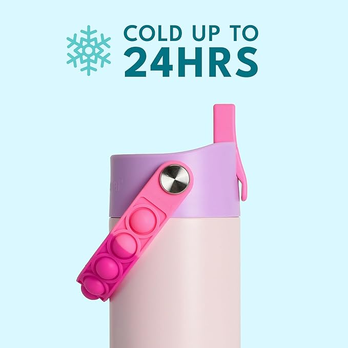Elemental Insulated Kids Water Bottle, Stainless Steel Water Bottle with Straw Lid & Pop-It Handle, Leak-Proof Water Bottles for School, Boys or Girls, Travelling and Sports, 18oz - Pink Tie Dye