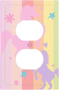 Cute Purple Pink Rainbow Unicorn 1 Gang Electrical Duplex Outlet Covers Light Switch Cover Receptacle Wall Plate Decorative Faceplate for Nursery Girls Boys Room Kids Room Home Decor