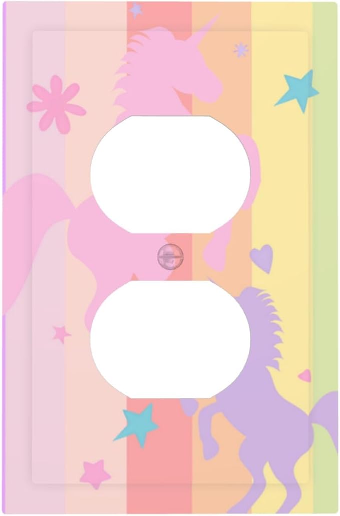 Cute Purple Pink Rainbow Unicorn 1 Gang Electrical Duplex Outlet Covers Light Switch Cover Receptacle Wall Plate Decorative Faceplate for Nursery Girls Boys Room Kids Room Home Decor