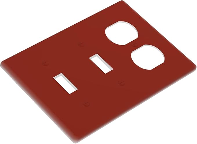 Decorative Solid Brown Red 3 Gang 2 Toggle 1 Duplex Combo Light Switch Cover, Wine Red Triple Device Receptacle Combination Toggle Electric Switch Face Plate Wall Plate Cover