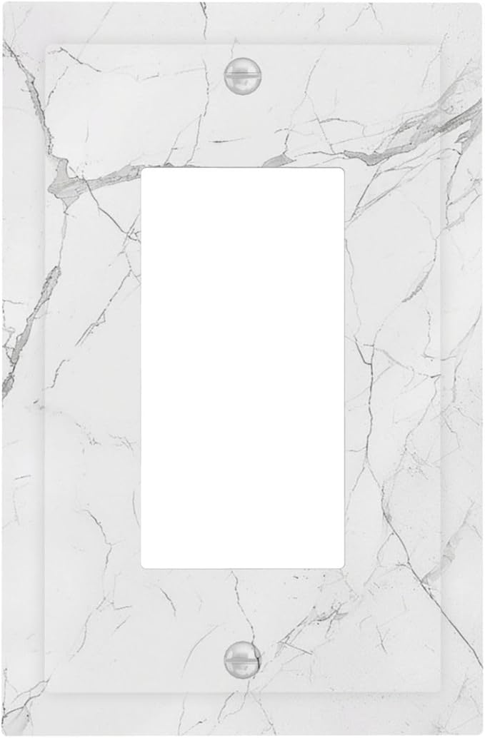 Decorative Outlet Covers White Grey Abstract Modern Marble 1 Gang Single Rocker Light Switch Cover Plate Wall Plates GFCI Faceplate for Bathroom Kitchen Decor