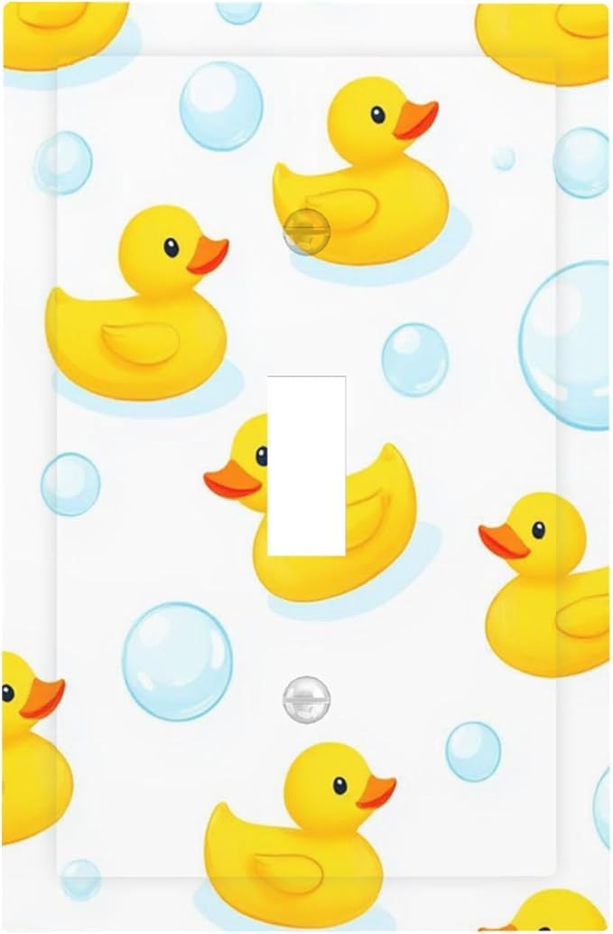 Cute Rubber Ducks & Bubbles Bath Time 1-Gang Toggle Light Switch Plate, Bathroom Funny Duck Decorative Wall Plate for Boys & Girls Bathroom