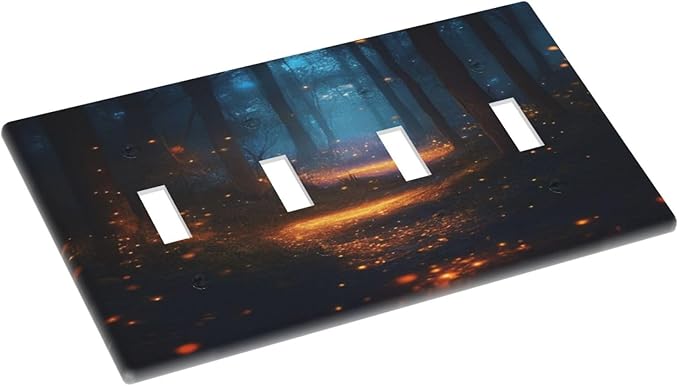 Decorative Art Light Switch Covers Enchanted Glowing Forest Quad Toggle 4 Gang Wall Plate Switch plate Electrical Faceplate for Home Decor