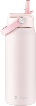 Oldley 24oz Insulated Water Bottle with Straw, Stainless Steel Water Bottle for Sports, Travel, School, BPA-Free Sports Bottles for Adult Kids, Leak-Proof, Pink