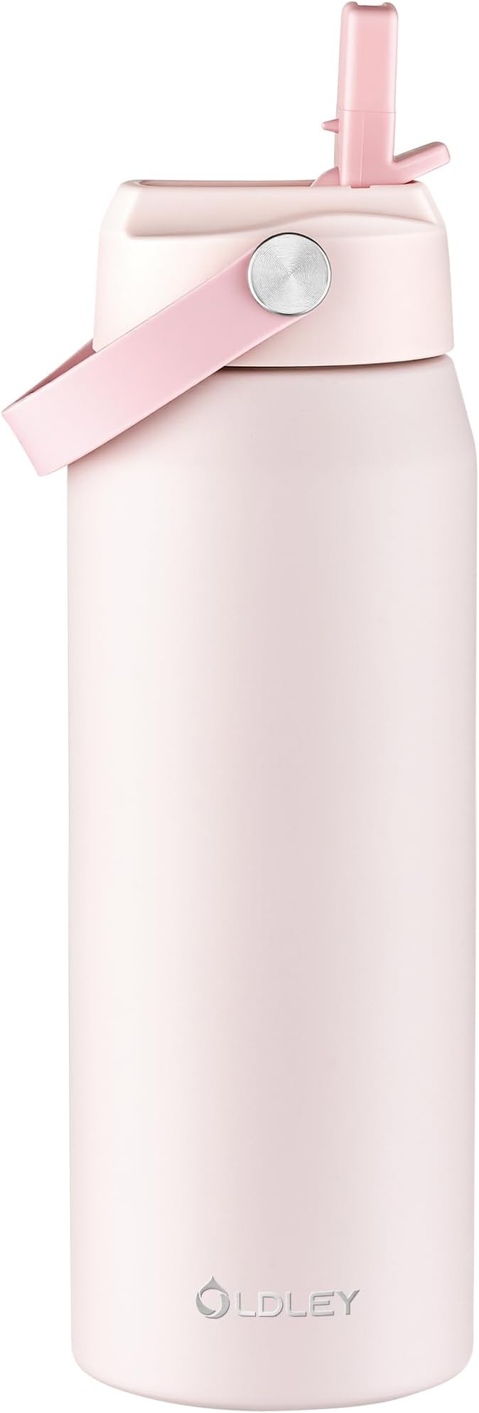 Oldley 24oz Insulated Water Bottle with Straw, Stainless Steel Water Bottle for Sports, Travel, School, BPA-Free Sports Bottles for Adult Kids, Leak-Proof, Pink
