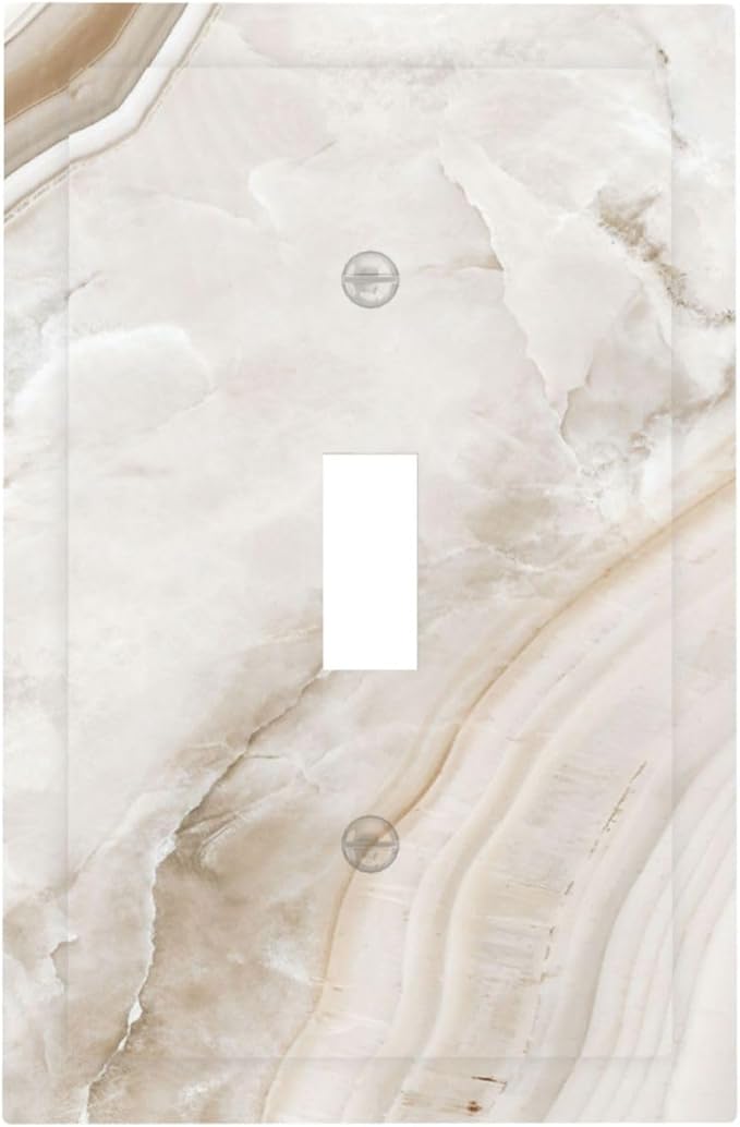 Decorative Light Switch Cover Beige Marble Pattern 1 Gang Single Toggle Decorator Outlet Wall Plate Device Electrical Faceplate Switchplates for living Room Bedroom Decor