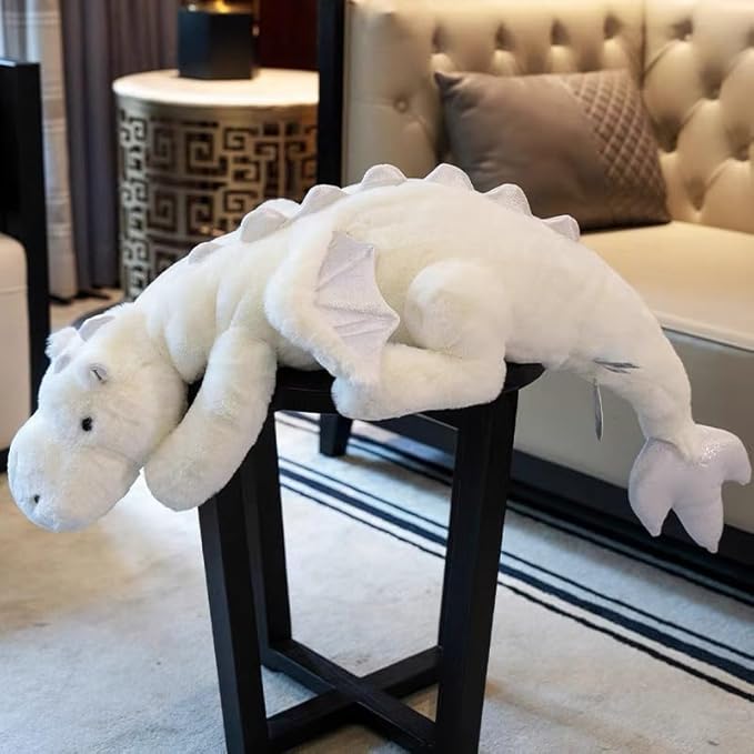 Weighted Dragon Stuffed Animal, Soft and Sturdy Weighted Stuffed Animals for Kids and Adults, Small White Dragon Stuffed Animal(27.5" 2Lbs)