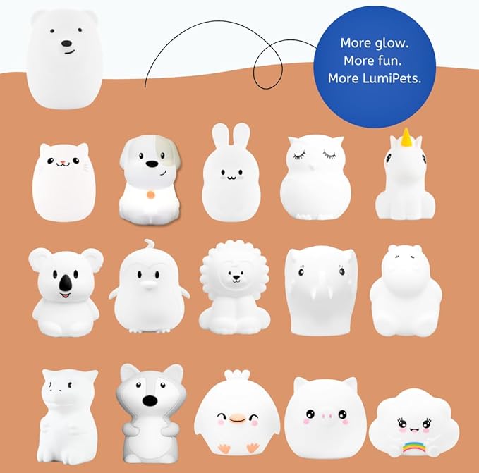 Lumipets Benny The Bear Squishy Silicone Night Light for Kids | Cute Night Light with Remote & Touch Control for Girls & Boys | 9 Color Changing Soft Portable Animal Lamp Comes with USB Cord