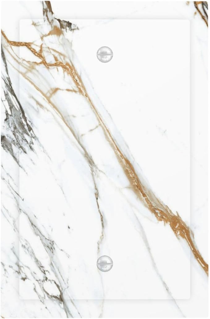 White Gold Marble Modern Abstract Luxury Print Light Switch Cover Plate 1 Gang No Device Blank Electrical Wall Plates Faceplate Decorative Switch Plate Covers for Bathroom Kitchen Decor