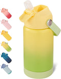 Fijinhom 12 oz Water Bottle, Kids Water Bottles for School, Toddler Cup with Straw & Handle, 304 Stainless Steel Insulated Water Bottle, Non-slip Silicone Base, BPA Free, Gradient Yellow