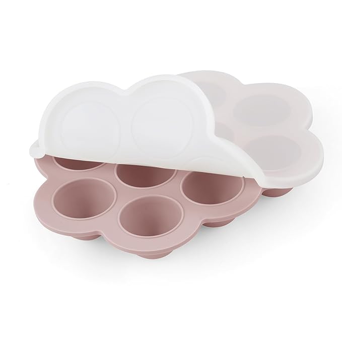 PandaEar 2 Pack Cloud Silicone Baby Food Freezer Tray with Lids, 1oz Measurement Markings for Precise Portioning, BPA Free Storage Containers for Homemade Purees, Breast Milk & Snacks (Pink/Purple)