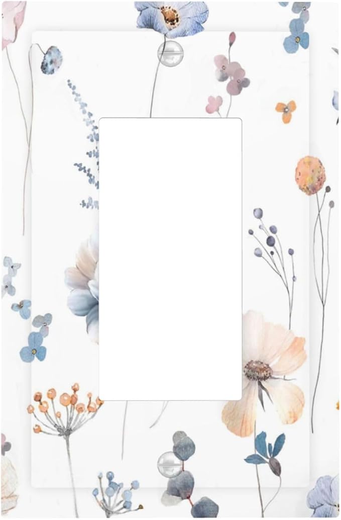 Wildflowers Plant Leaves Floral Berry Decorative Outlet Covers 1 Gang Single Rocker Light Switch Cover Plate Wall Plates GFCI Faceplate for Bed Room Living Room Decor