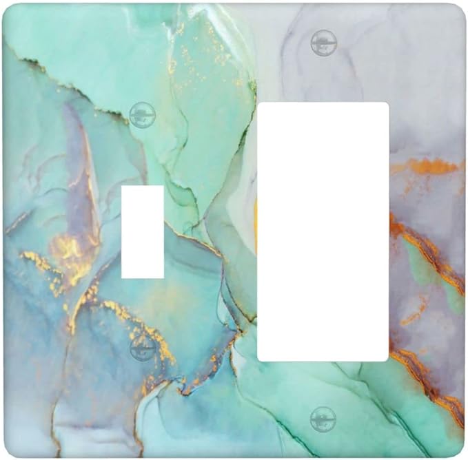 Teal Green Marble 2 Gang Single Toggle/Rocker Combination Light Switch Cover Decorative Wall Plate Faceplate Boys Kids Teen Girl Bedroom Room Decorate 4.5" x 4.5