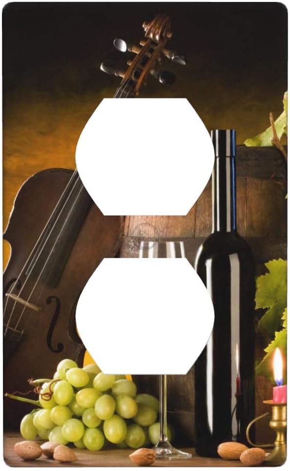 Grape Wine Violin 1-Gang Duplex Wall Plate, Vintage Still Life Painting Outlet Cover for Kitchen, Dining Room, Wine Cellar & Home