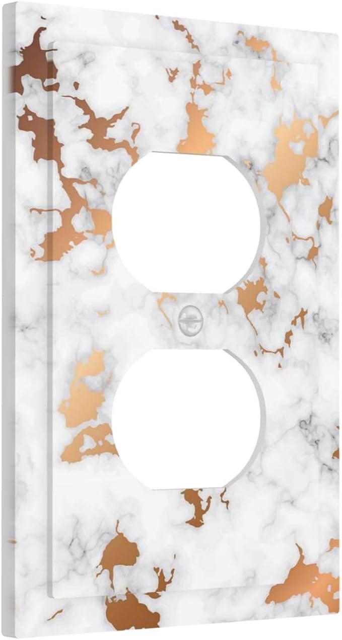 Elegant Golden White Grey Gold Marble Golden Luxury Abstract 1 Gang Single Duplex Wall Plate Receptacle Outlet Cover Modern Crack Ink Texture Electrical Faceplate Switchplate Device Light Switch Cover