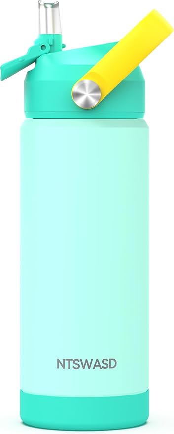 Kids Water Bottle with Straw,18 oz Boys Insulated Cups with Stainless Steel Leak Proof for School,Sport&Travel（Green）