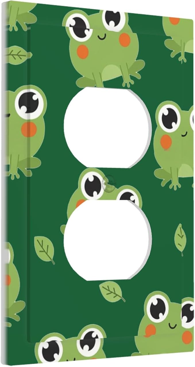 Cute Green Frogs Duplex Wall Plate - 1-Gang Standard US Size Whimsical Froggy Friends Outlet Covers, Playful Amphibian for Kids Room Decor