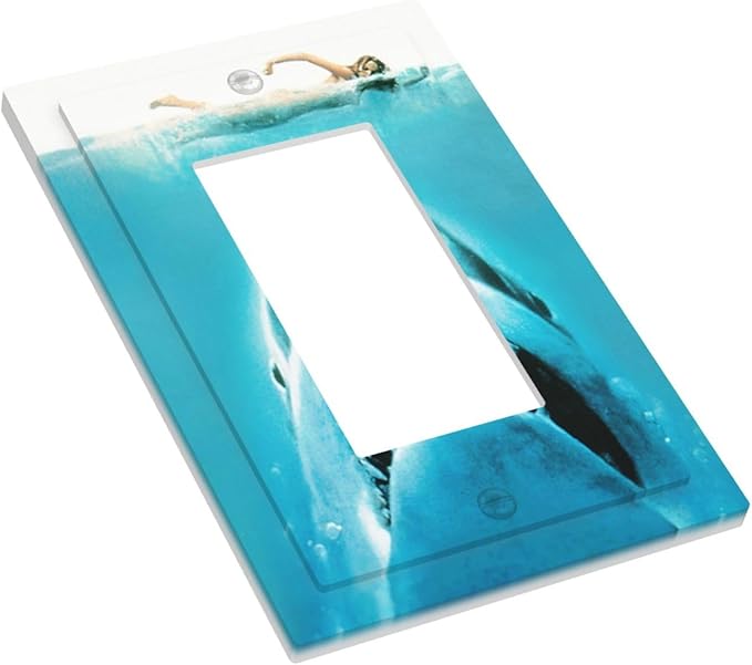 Beach Shark Oceanjaws Movie Vintage Look Decorative Outlet Covers 1 Gang Single Rocker Light Switch Cover Plate Wall Plates GFCI Faceplate for Bathroom Kids Room Decor