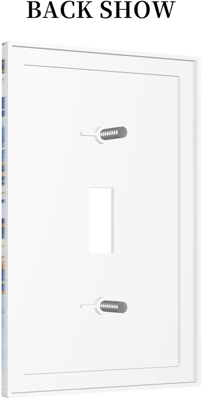 Klein Blue Flowers Watercolor Golden White Floral Decorative Light Switch Cover 1 Gang Single Toggle Device Electrical Faceplate Switchplates Decorator Outlet Wall Plate for Bedroom Living Room Decor