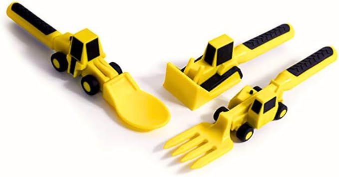 Constructive Eating Plate and Utensils Set - USA-Made Toddler Dinnerware with Divided Plates (Construction)