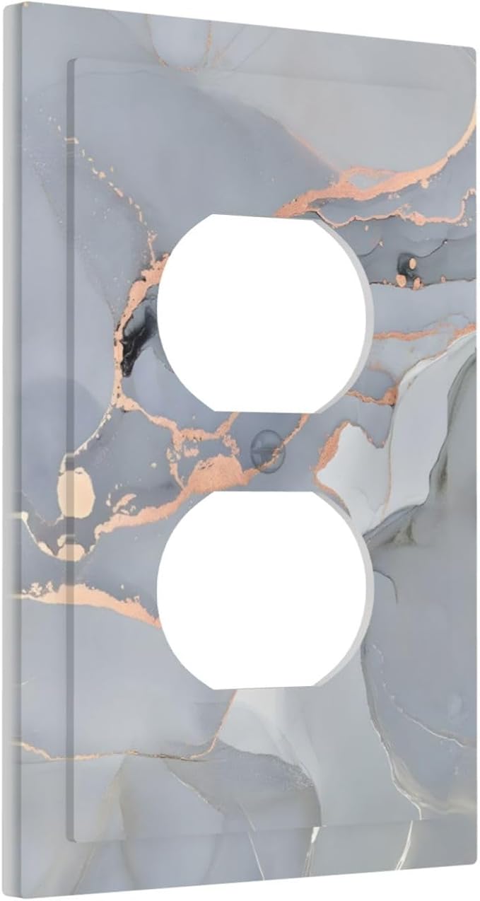 Gray And Gold Marble Abstract Luxury Print Outlet Covers 1 Gang Duplex Light Switch Cover Decorative Switch Plates Electrical Receptacle Faceplate Wall Plate for Bathroom Kitchen Bedroom Decor