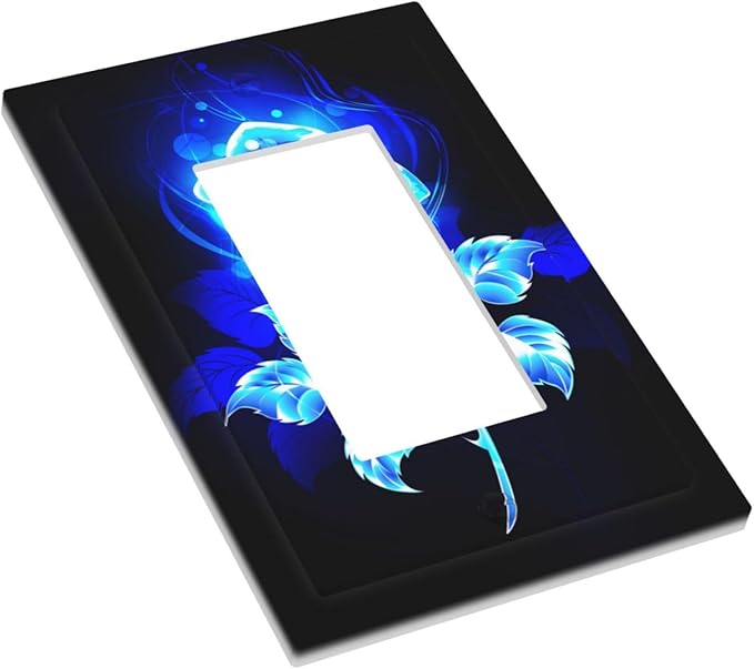 Blue Golden Rose Flower 1 Gang Rocker/Decora Outlet Light Switch Wall Plate Cover Faceplate Decorative Switchplate Kitchen Home Bedroom Decorate