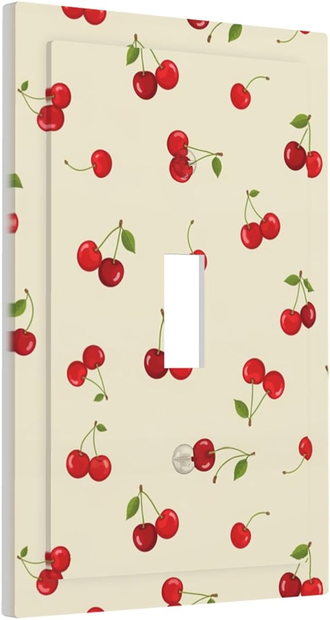 Sweet Cherry Blossom 1-Gang Toggle Light Switch Plate, Cute Cherry Duo Retro Cherry Print Decorative Wall Plate for Girls Room Decor