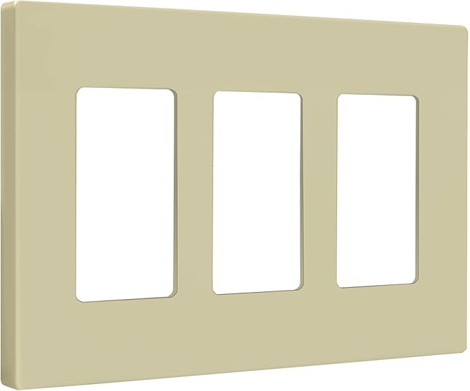 ENERLITES Screwless Decorator Wall Plates Child Safe Outlet Covers, Gloss Finish, Medium Size 3-Gang 4.88" H x 6.77" L, Unbreakable Polycarbonate Thermoplastic, SI8833M-I, Ivory